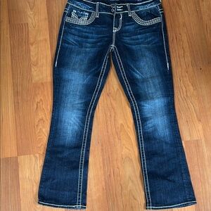 Vigoss Dark Blue Jeans with White Stitching slim boot cut Chelsea sz 11/12